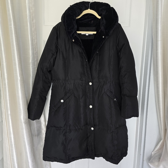 DKNY Black Puffer Down Filled Three Quarters Length Zip & Snap Closure Women's L - Picture 1 of 16